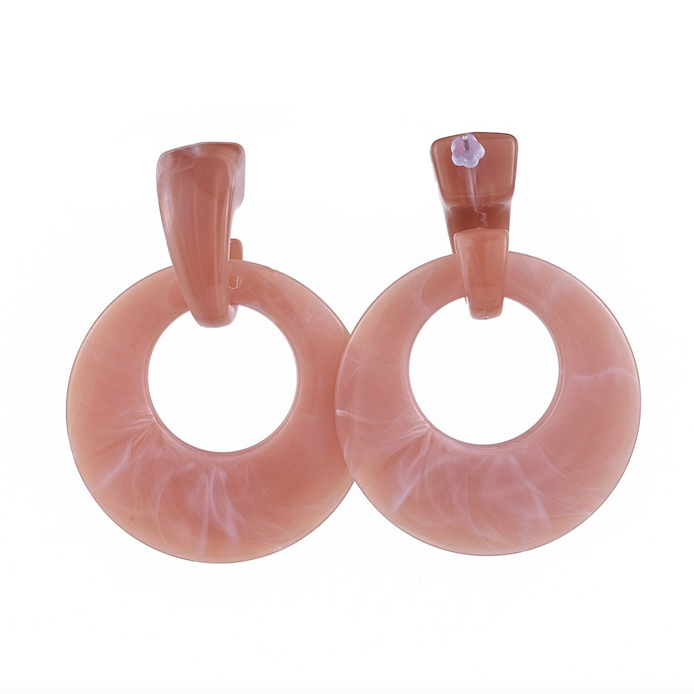 Statement Acrylic Stud Earrings, with 304 Stainless Steel Stud Earring Findings and Plastic Ear Nuts, Earring Backs, Flat Round, Rosy Brown