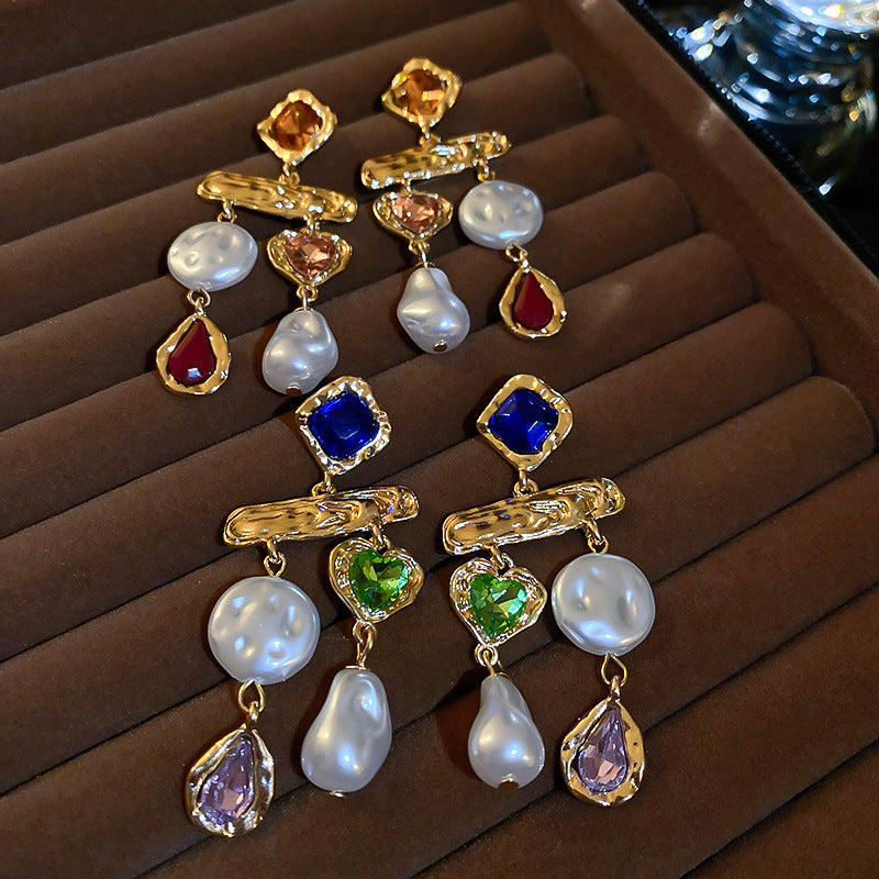Gold Water Droplets Inlay Champagne Alloy Rhinestones & Pearl Drop Earrings Stud Earrings Fashion Earrings Statement Earrings