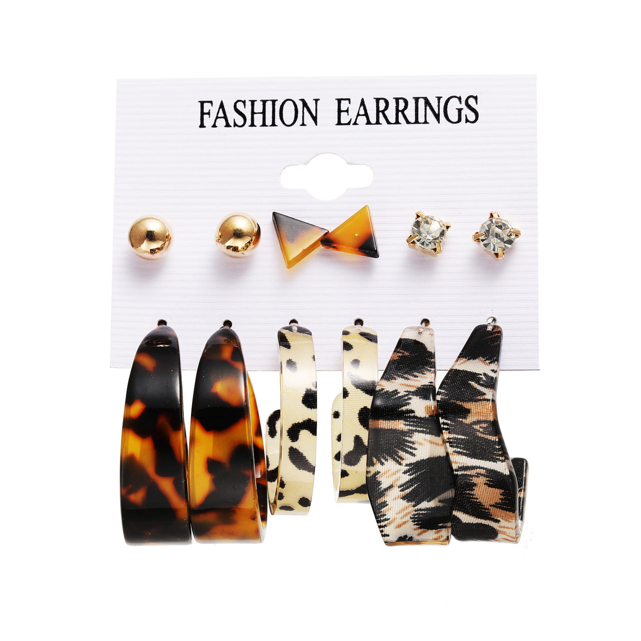 Set 6 Pairs Of Creative Leopard Print Animal Print C-shaped Earrings Stud Earrings Womens Statement Earrings Fashion Earrings
