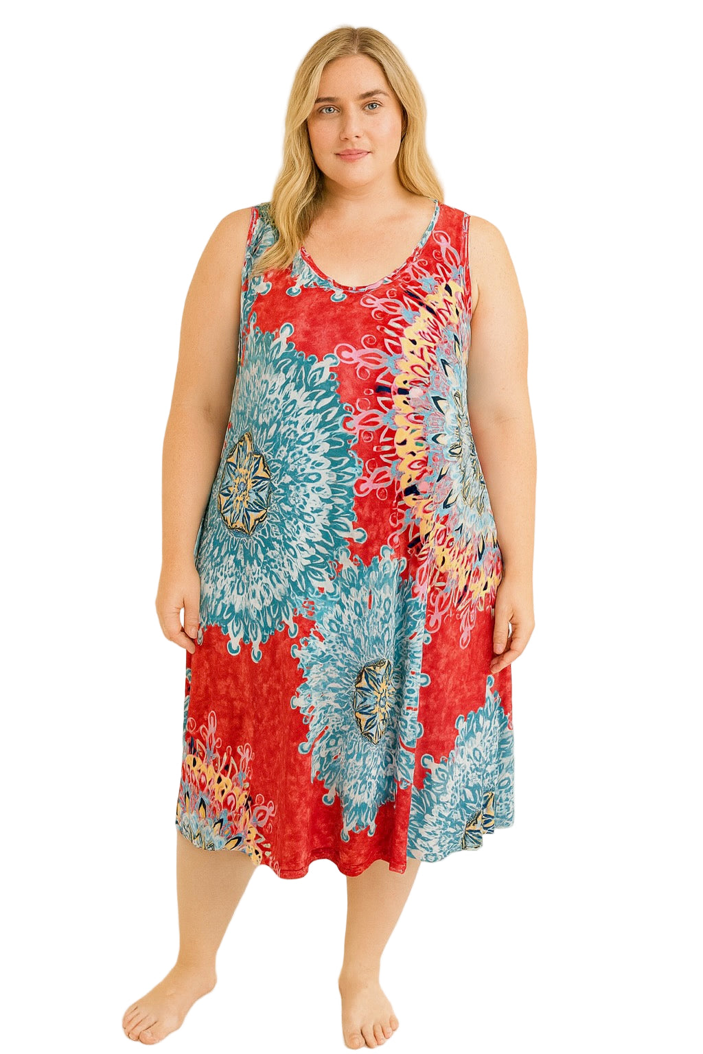 Plus Size Floral Print Sleeveless Dress – Sleeveless V-Neck Summer Casual Outfit