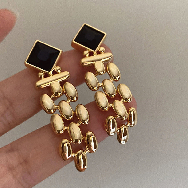 Elegant Square Gold & Black Plating Metal Drop Earrings Fashion Earrings Womens Accessories