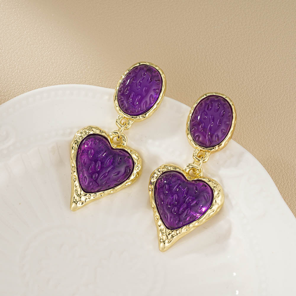 1 Pair Vintage Style Sweet Heart Shape Inlay Alloy Artificial Gemstones Drop Earrings
