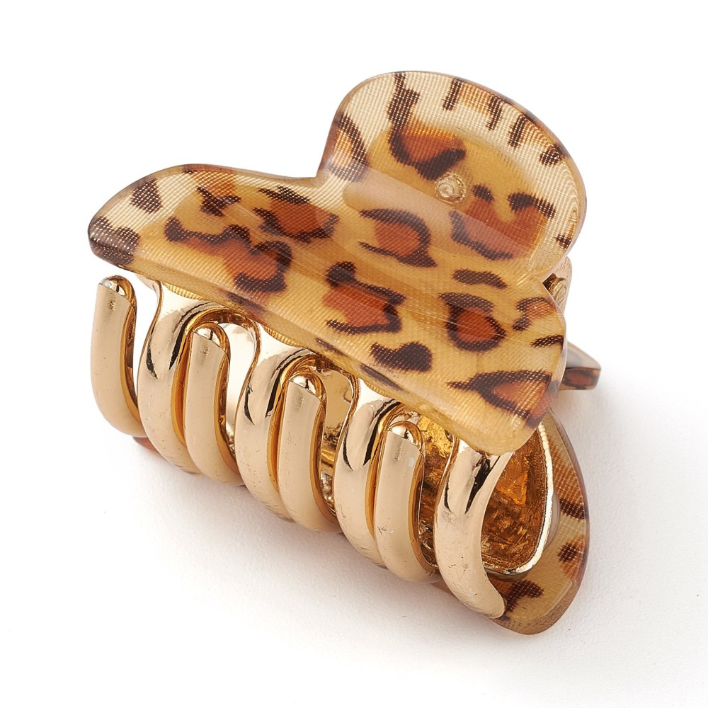 Leopard Print Pattern Acrylic Claw Hair Clips, No-Slip Grip Jaw Hair Clip, with Iron Findings