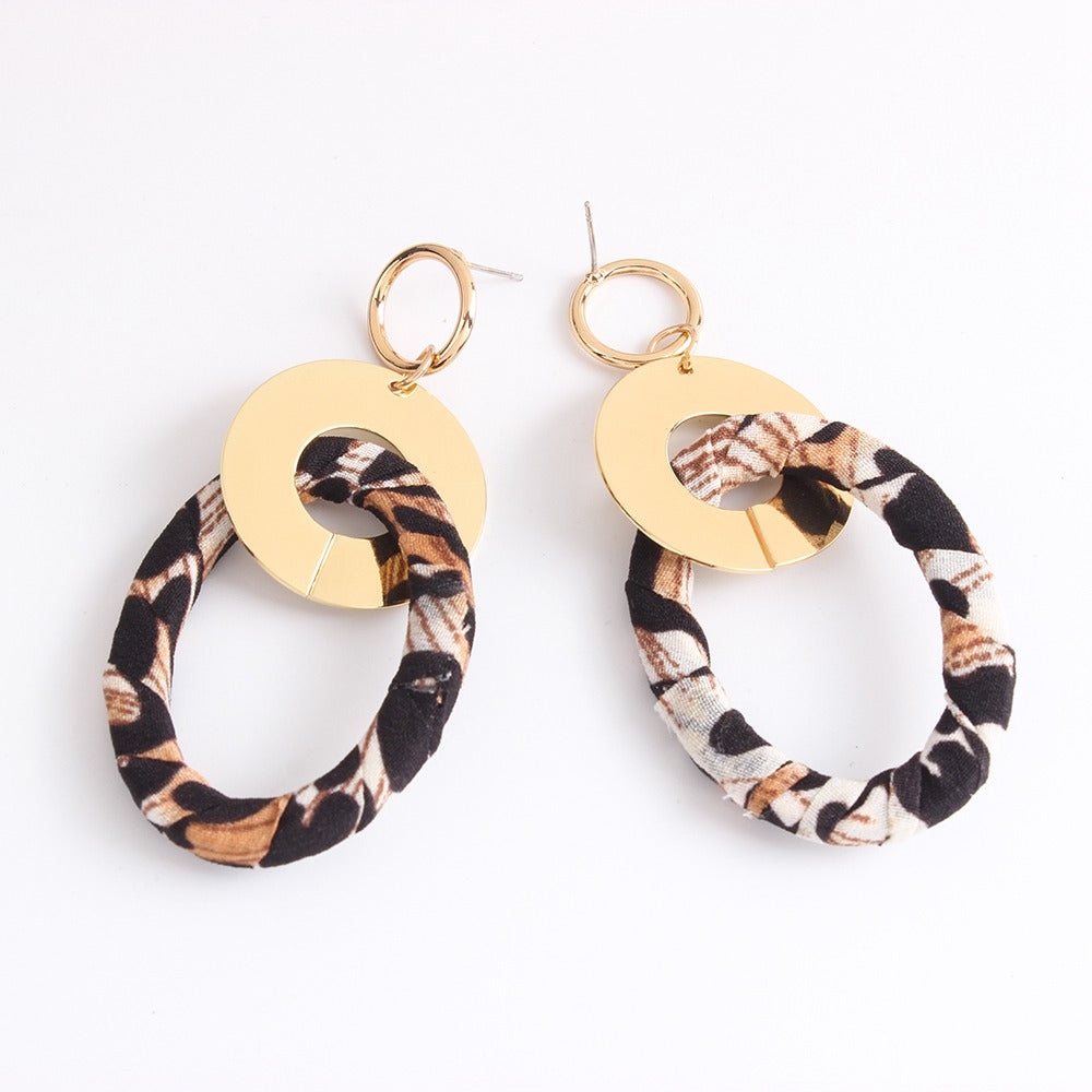 Leopard Print Alloy Dangle Earrings, Statement Earrings, Oval Ring, Golden, Animal Print, Gold
