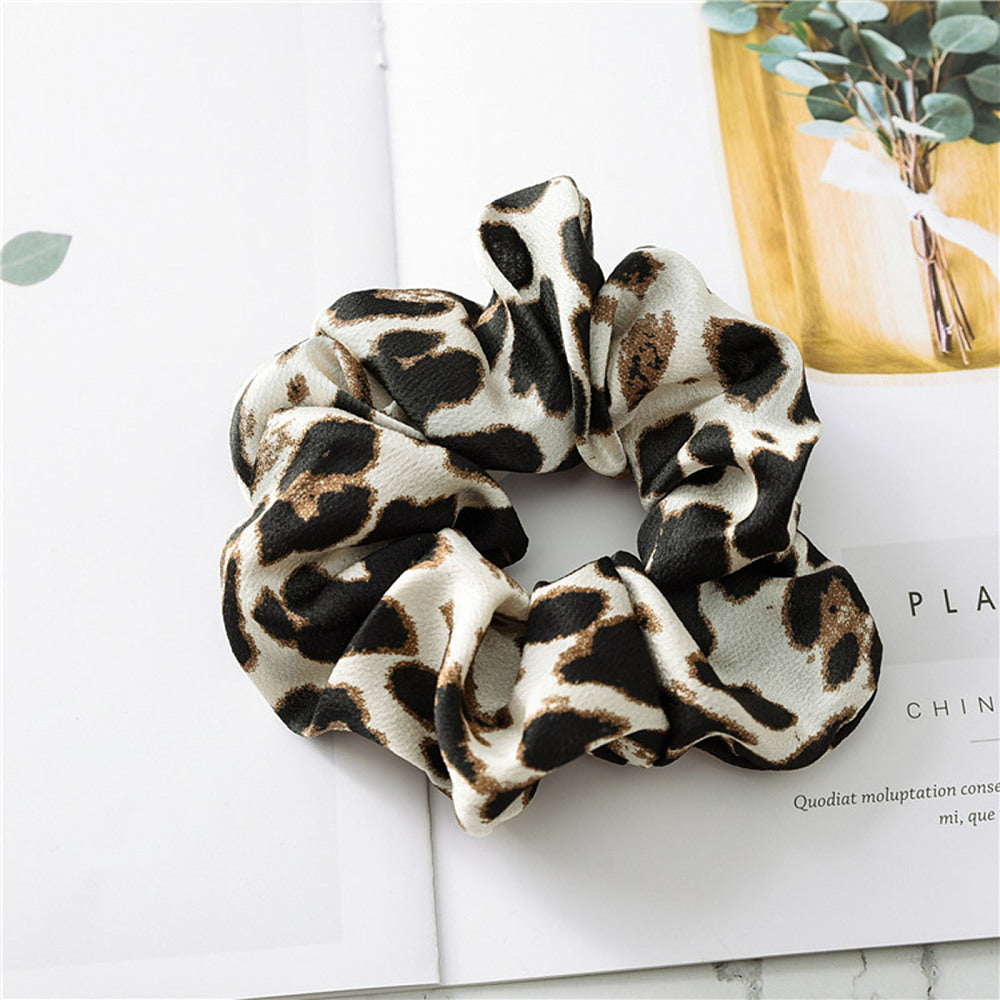 Brown & White Leopard Print Pattern Cloth Elastic Hair Accessories, for Girls or Women, Scrunchie/Scrunchy Hair Ties