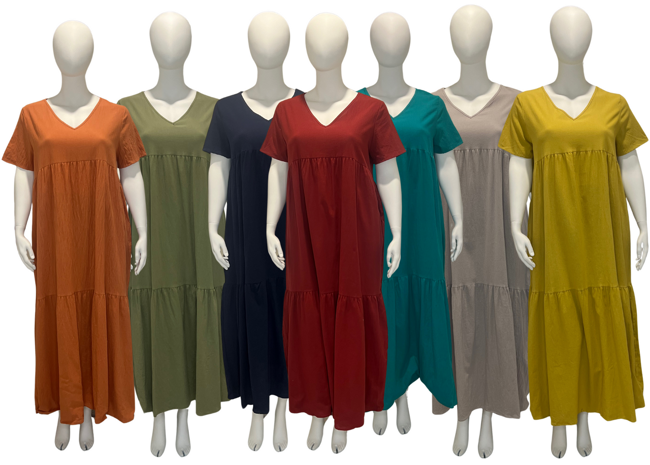 Relaxed Fit Three Tier Plus Size Women's Maxi Dress