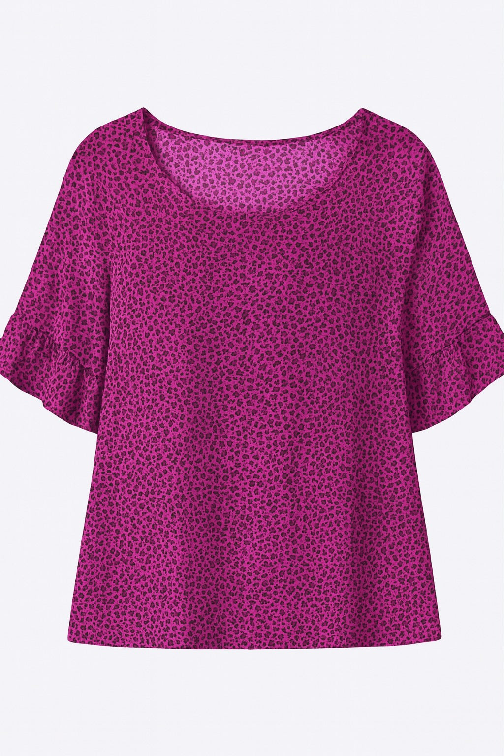 Women’s Plus Size Pink Animal Print Loose Fit Blouse with Ruffled Sleeve Details (Copy) (Copy) (Copy)