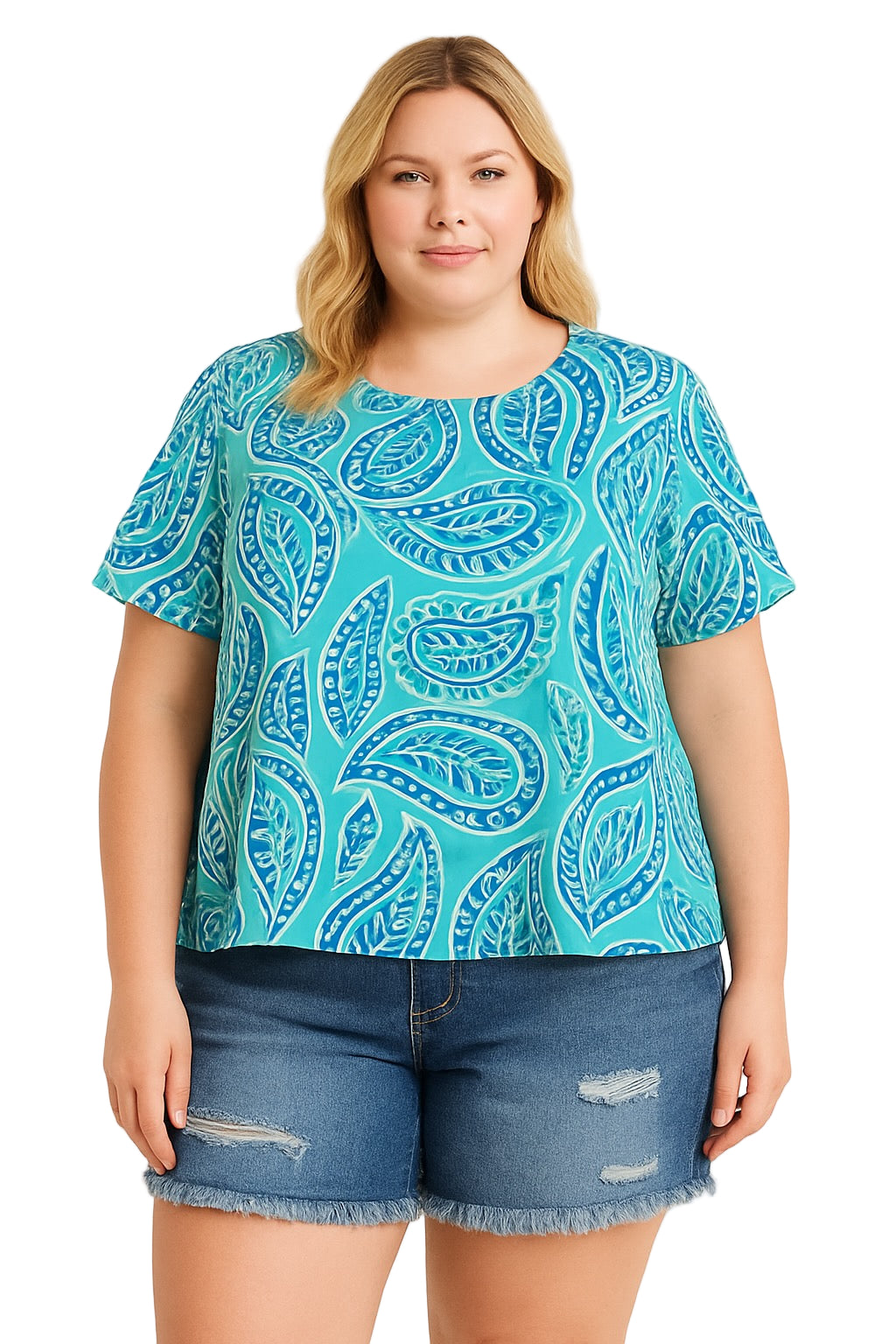 Women’s Plus Size Paisley Print Casual Loose Fit Short Sleeve Shirt