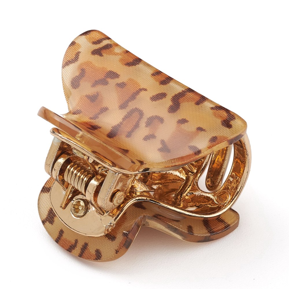 Leopard Print Pattern Acrylic Claw Hair Clips, No-Slip Grip Jaw Hair Clip, with Iron Findings