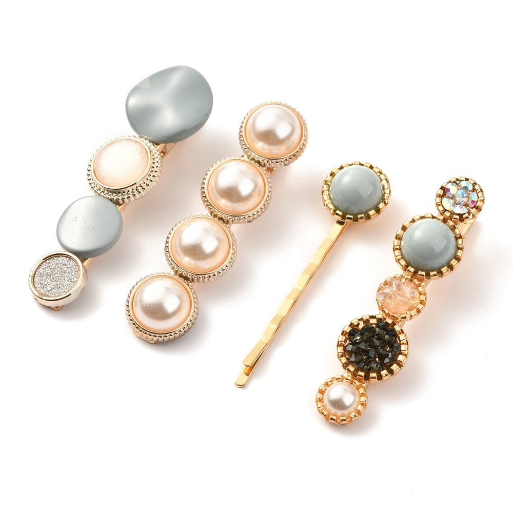 Imitation Pearl Iron Alligator Hair Clips Sets, with Acrylic and Resin, Mixed Shapes, Cadet Blue