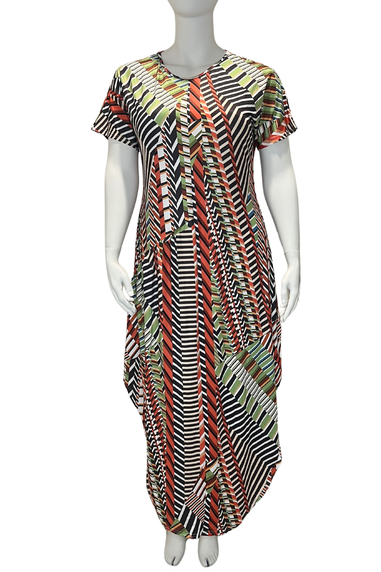 Geo Print Plus Size Dress with Detailed Skirt Womens Plus Size Dress
