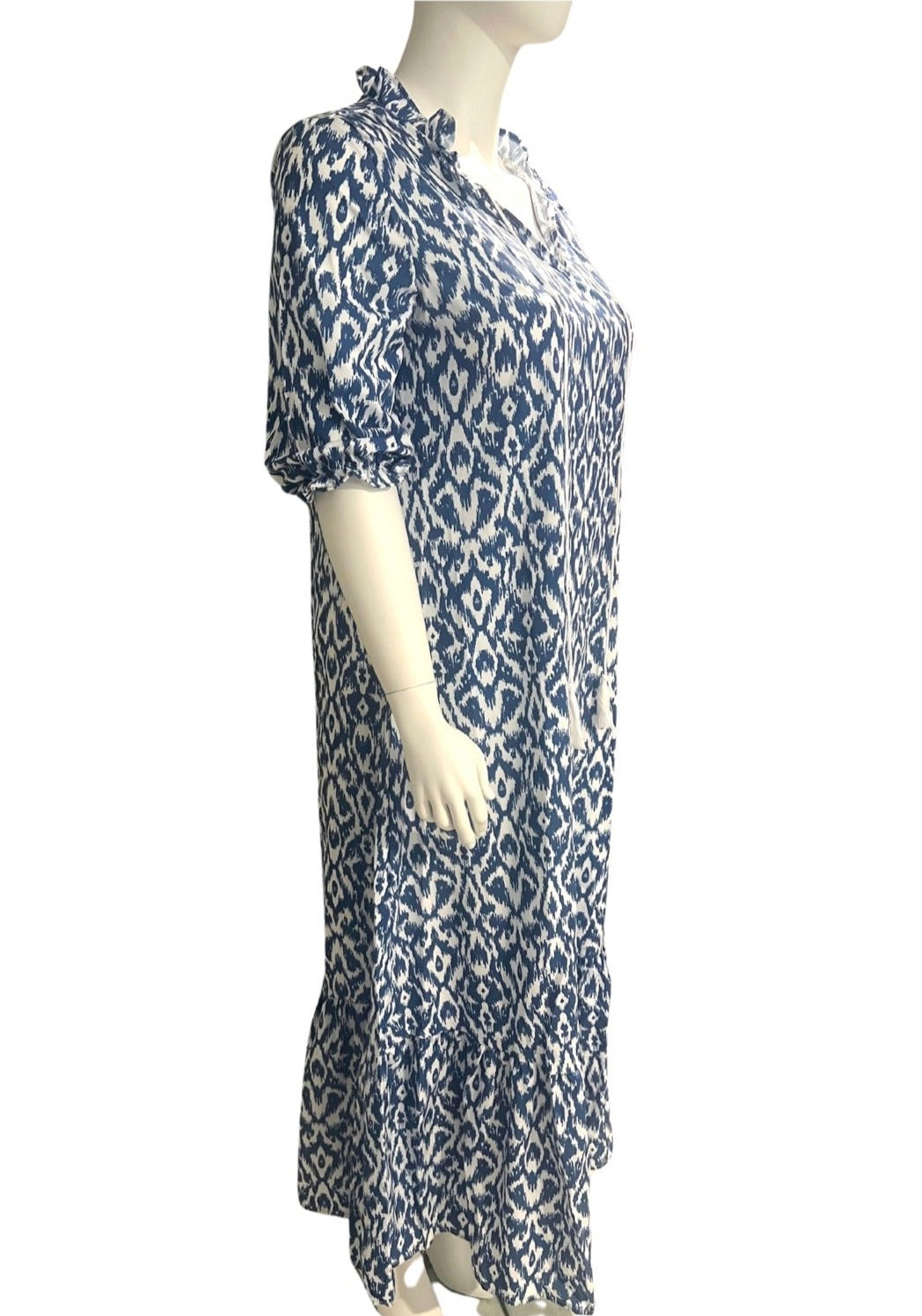Plus Size Blue Boho Dress with V-Neckline