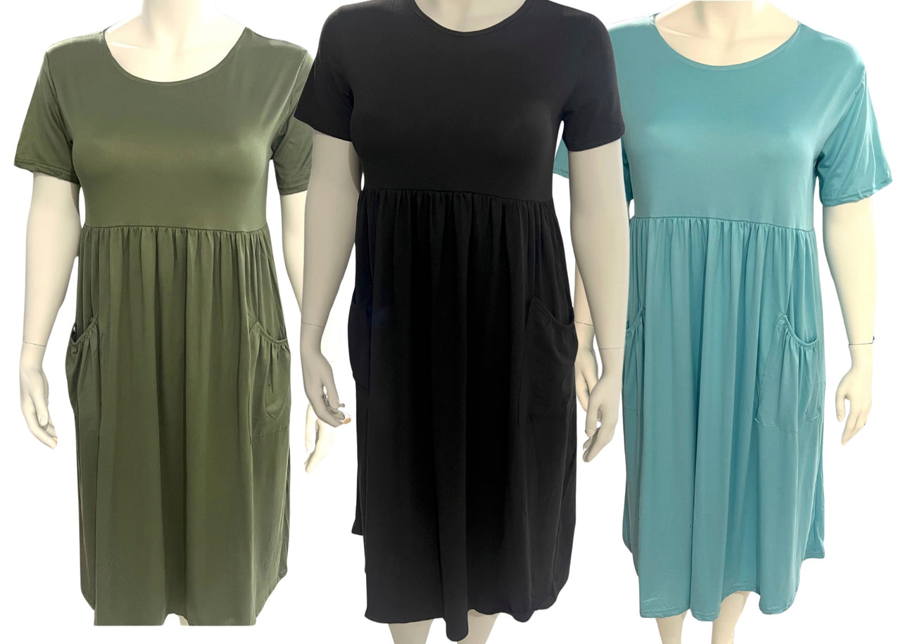 Plus Size Womens Babydoll Casual T-shirt Dress, Women's Plus Round Neck Midi Dress