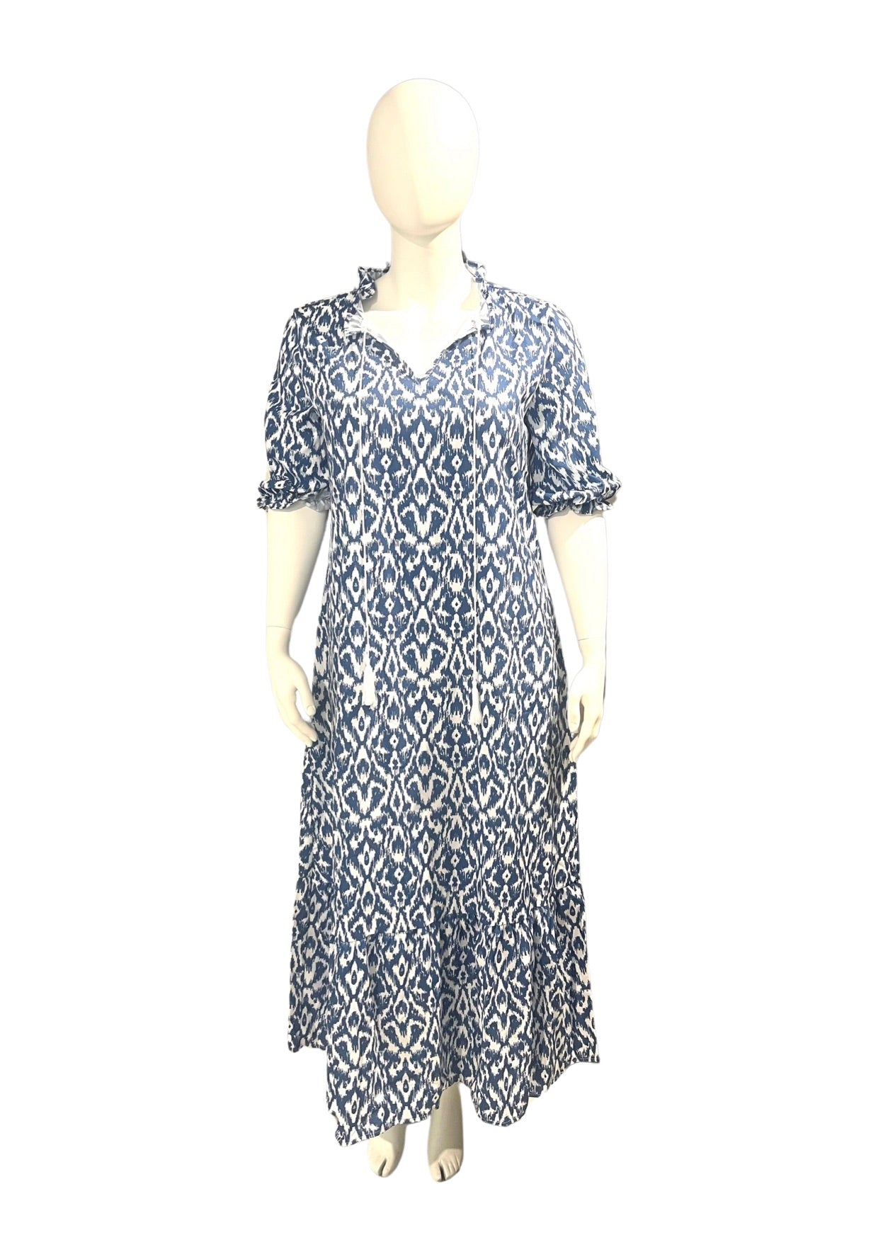 Plus Size Blue Boho Dress with V-Neckline