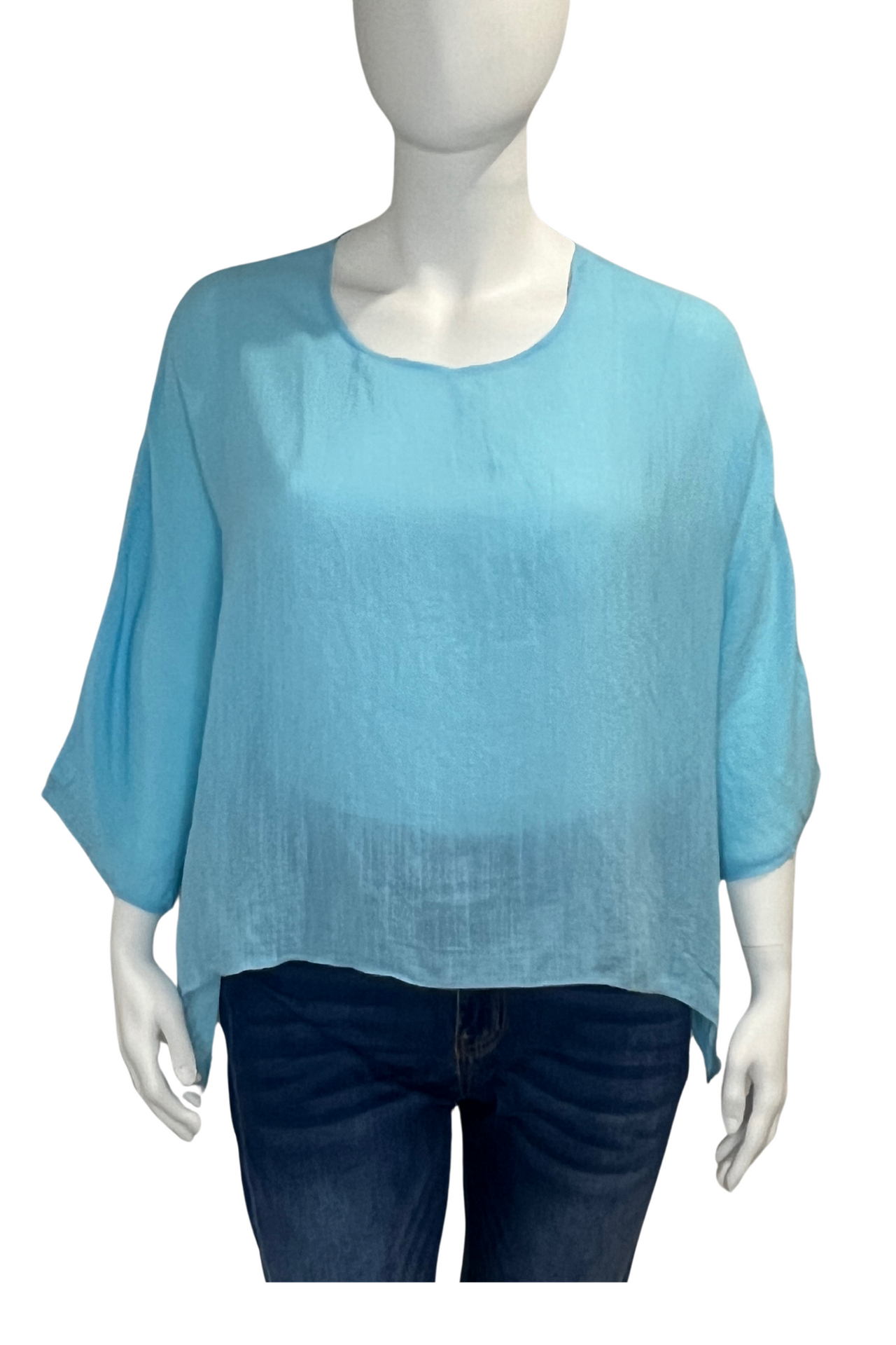 Women's Plus Size Silk Batwing Sleeve Round Neck Top