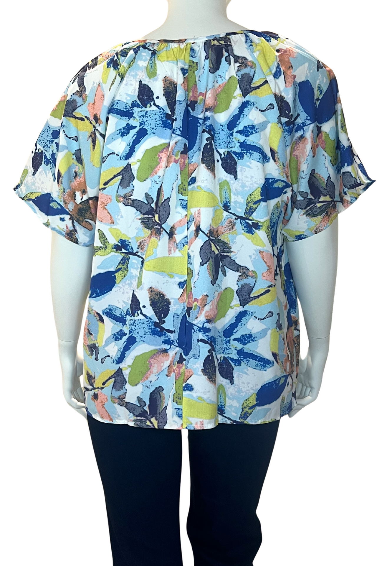 Women's Plant Pattern Blouse wth Tie Neck Feature. Casual Short Sleeve Top, Plus Size Top