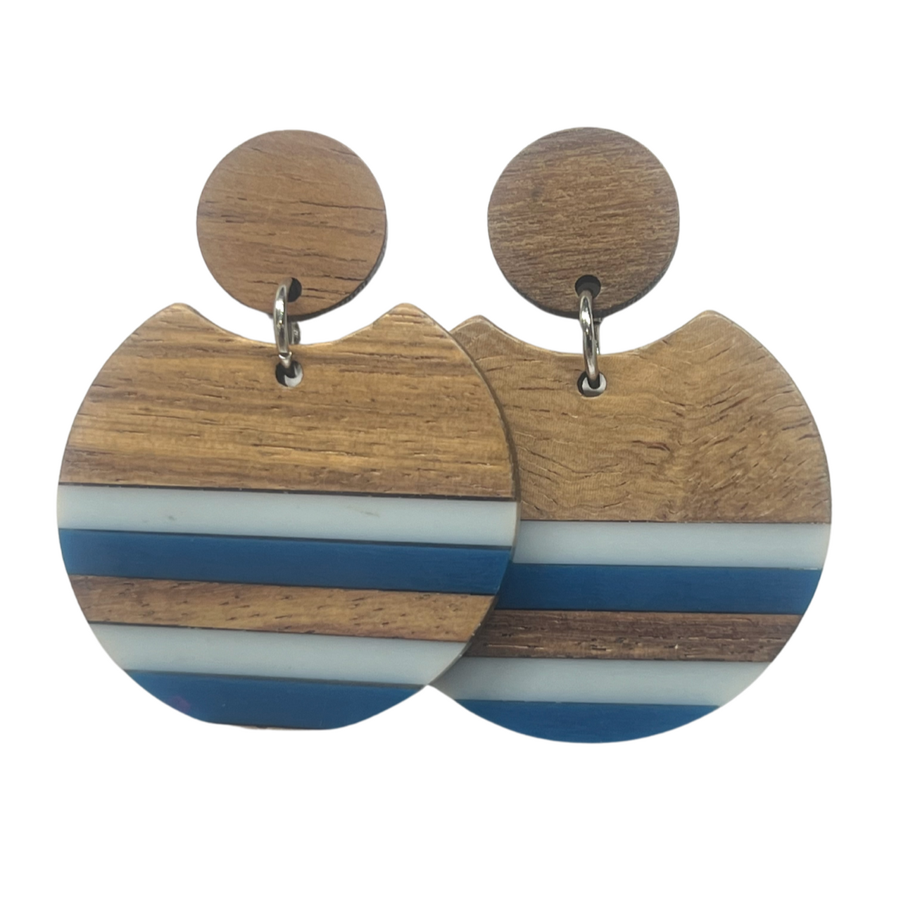 Denim Stripe Wood & Resin Stud Dangle Earrings (Copy)