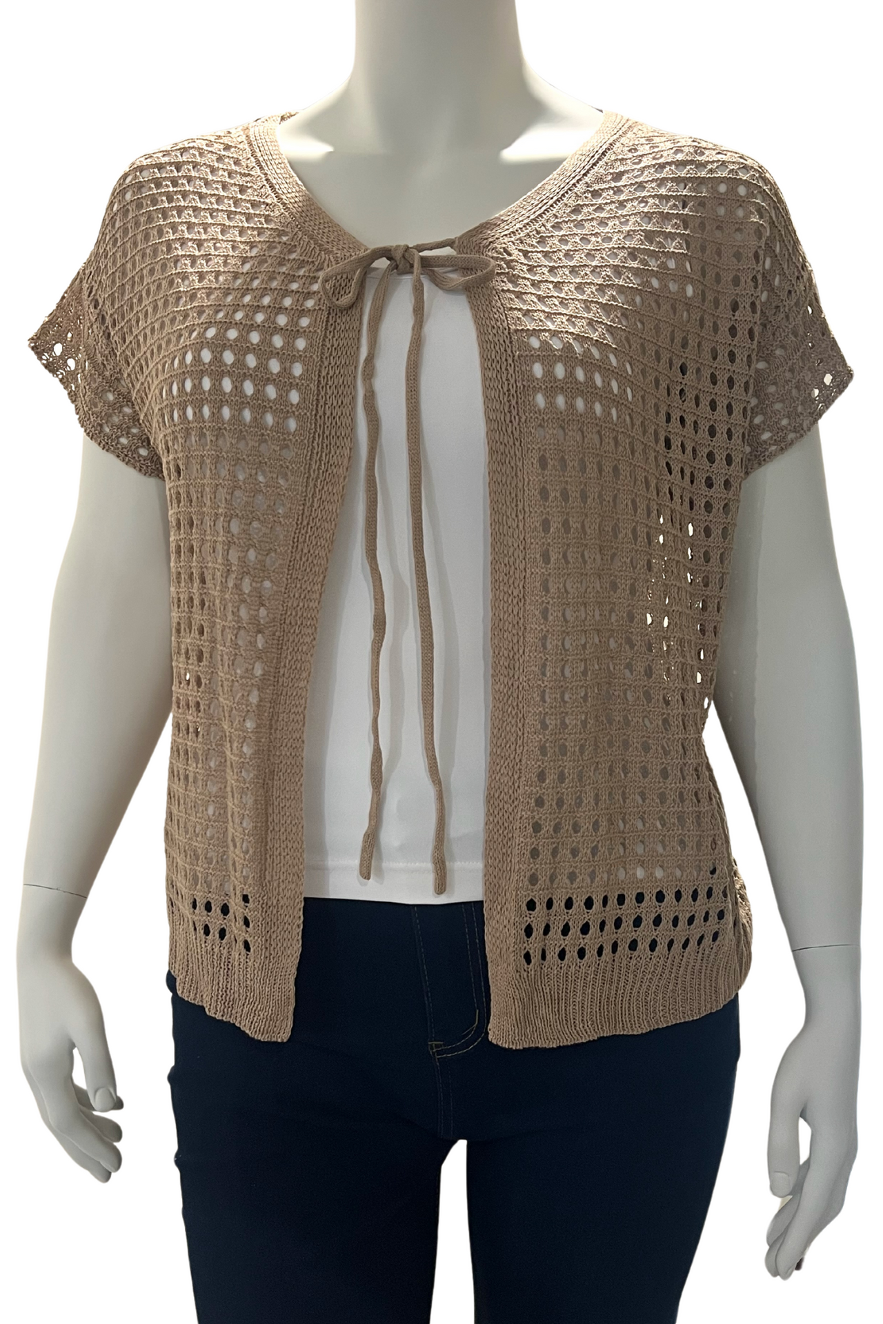Women’s Small Size and Plus Size Cutout Knitted Cardigan Bolero – Elegant Hollow-Out Drawstring Knit Shrug | New Arrival Spring–Summer Fashion