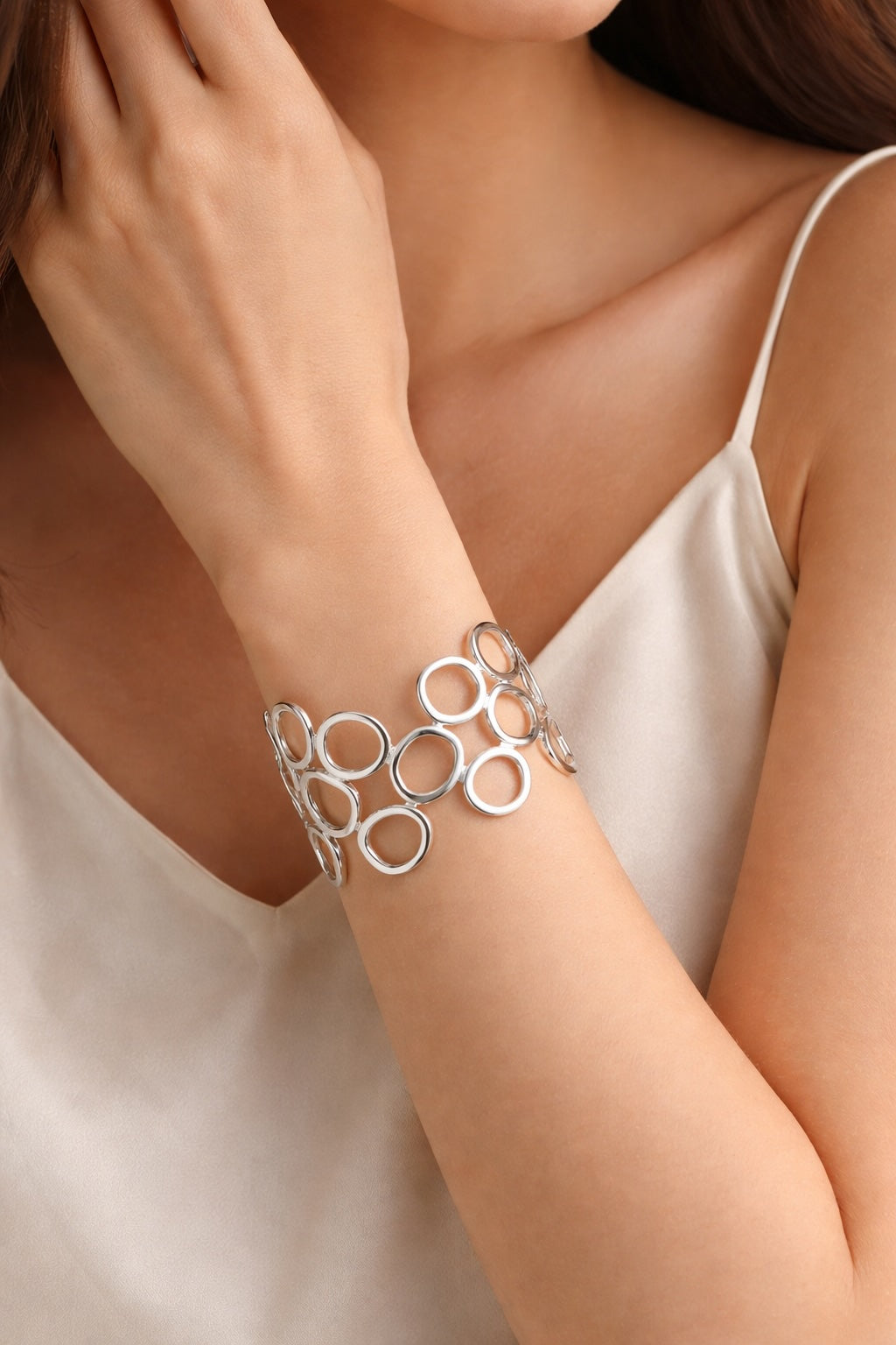 Stainless Steel Wide Cuff Bangle (Polished) – Adjustable Fit