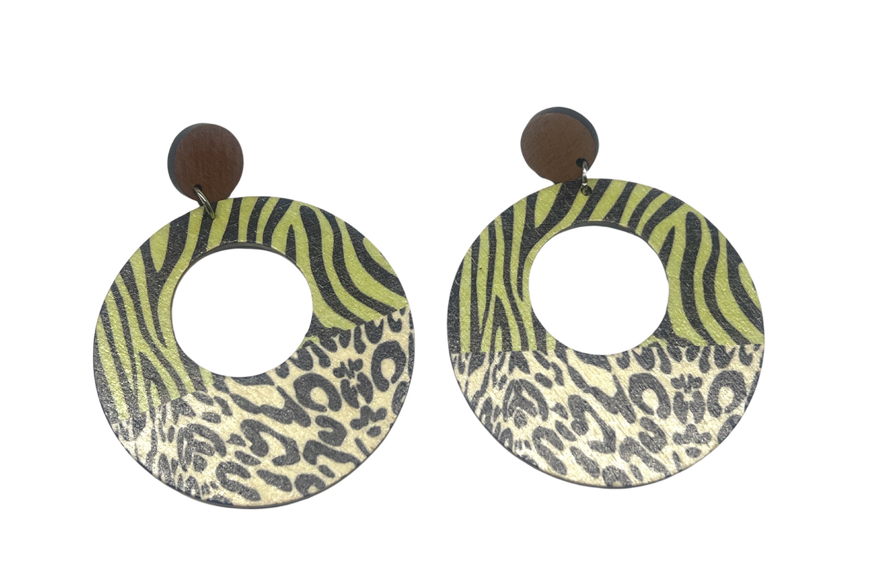 Leopard Print, Animal Zebra Print Wood Stud Dangle Earrings Fashion Earrings Statement Earrings (Copy)