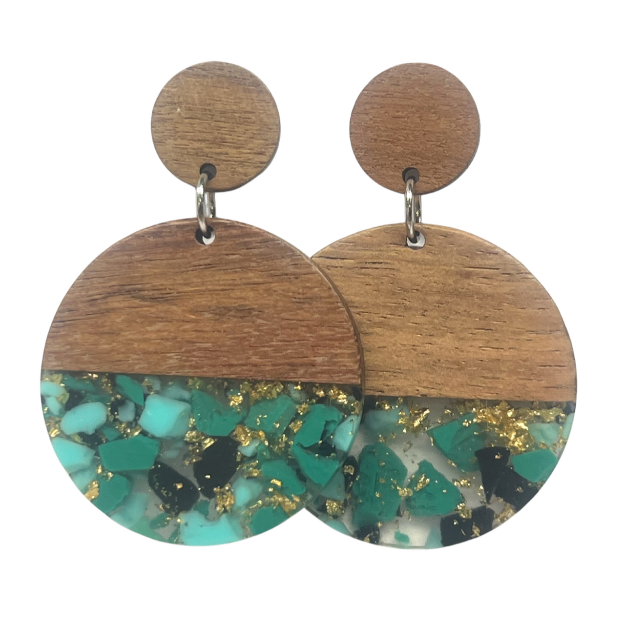 Teal, Black & Gold Wood & Resin Stud Dangle Earrings Statement Earrings Fashion Accessories (Copy)