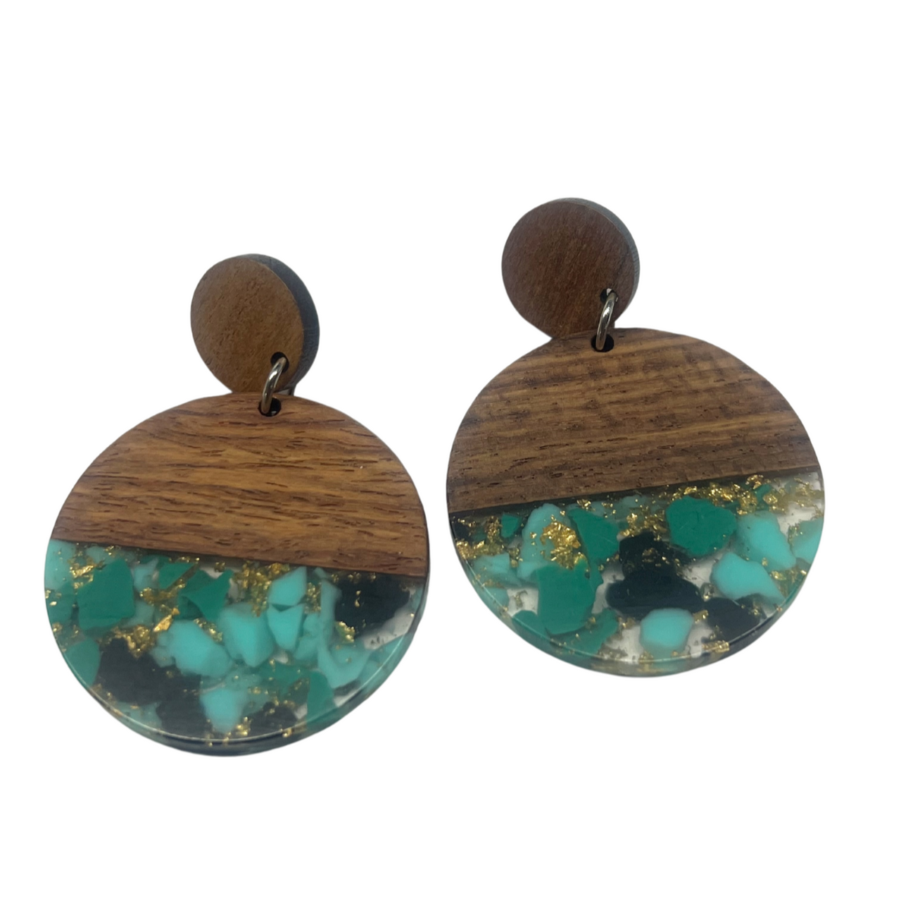 Teal, Black & Gold Wood & Resin Stud Dangle Earrings Statement Earrings Fashion Accessories (Copy)