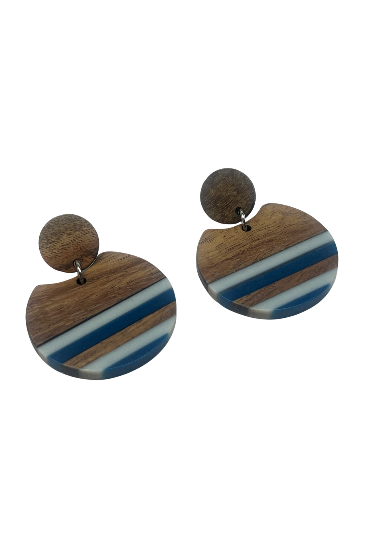 Denim Stripe Wood & Resin Stud Dangle Earrings (Copy)