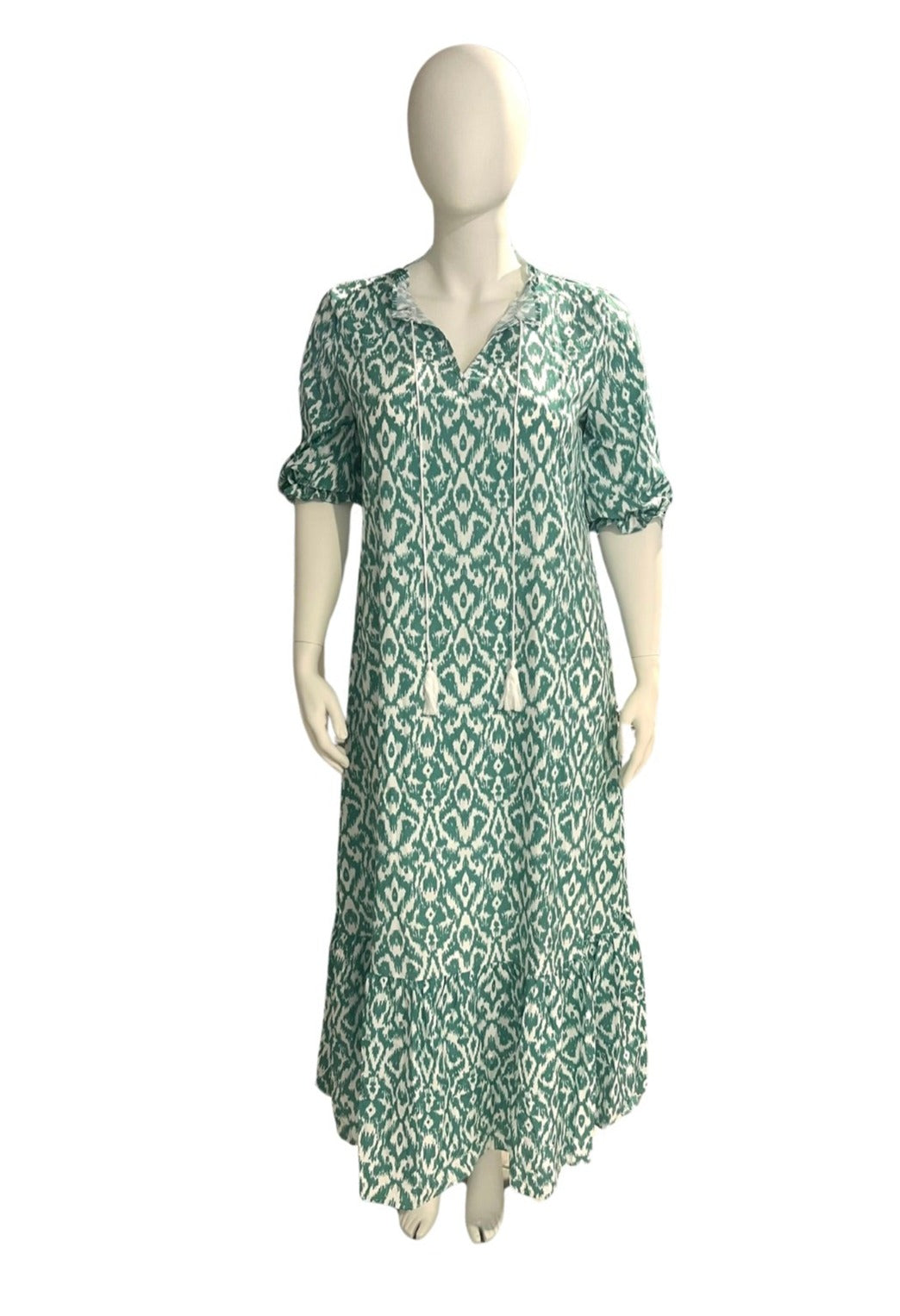 Plus Size Green Boho Dress with V-Neckline