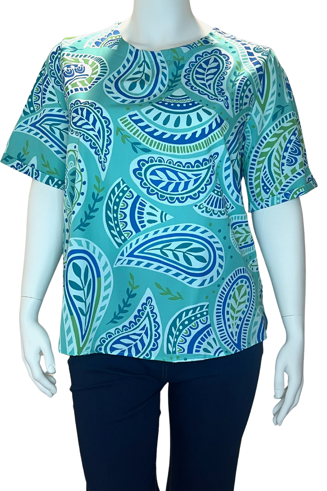 Women’s Plus Size Paisley Print Casual Loose Fit Short Sleeve Shirt