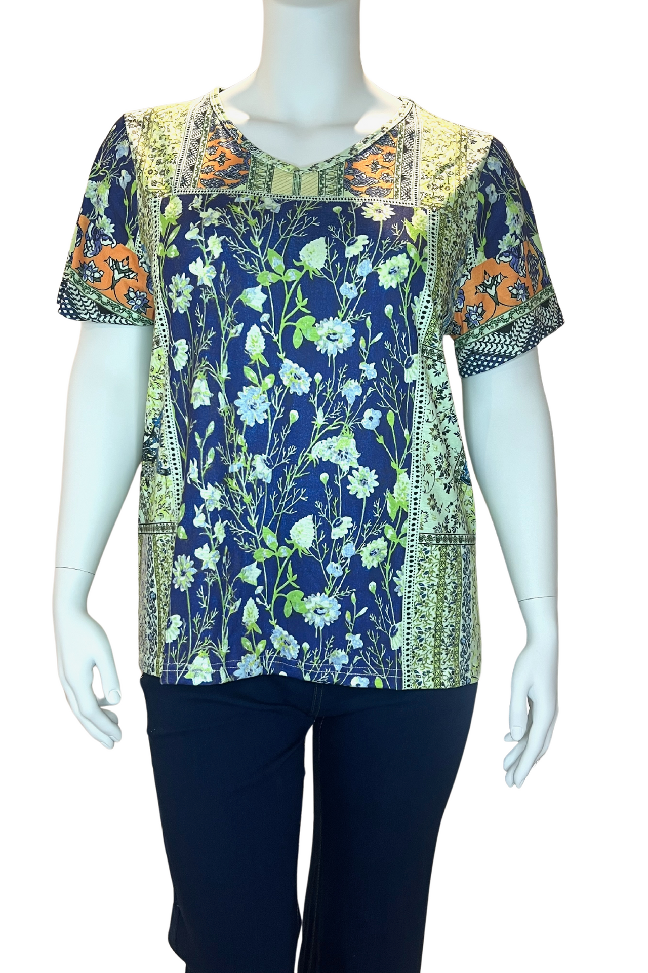 Plus Size Floral Print V-Neck T-Shirt Women’s Summer Short Sleeve Casual Top Blouse Tee