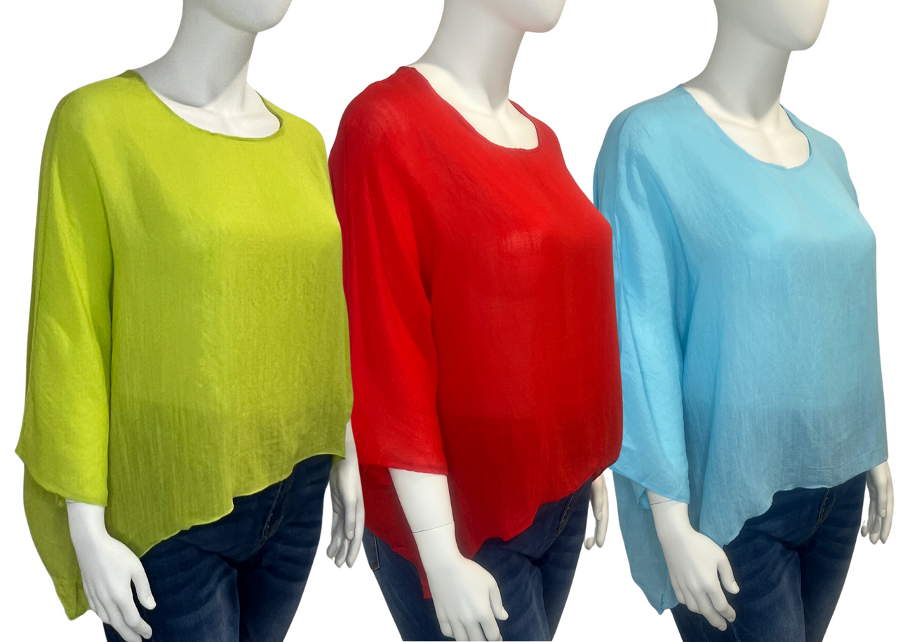 Women's Plus Size Silk Batwing Sleeve Round Neck Top