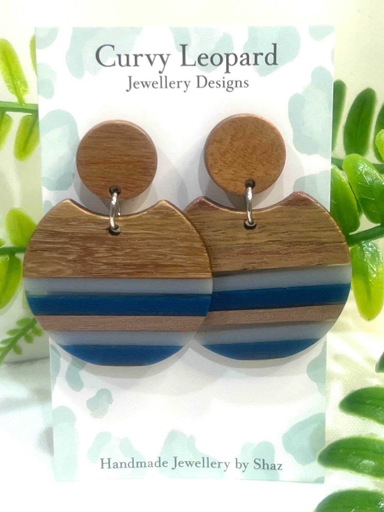 Wood & Resin Stud Dangle Earrings