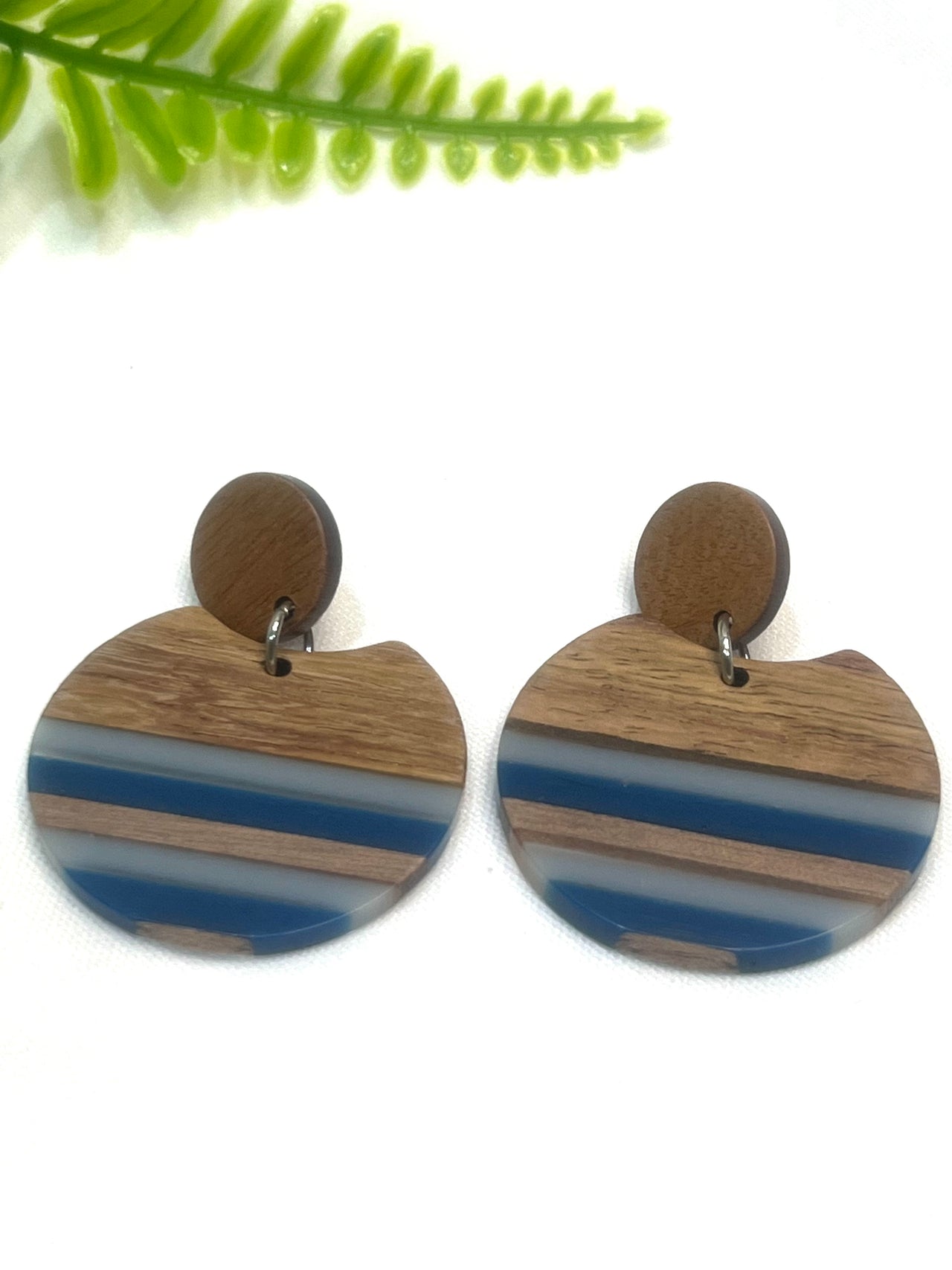 Wood & Resin Stud Dangle Earrings