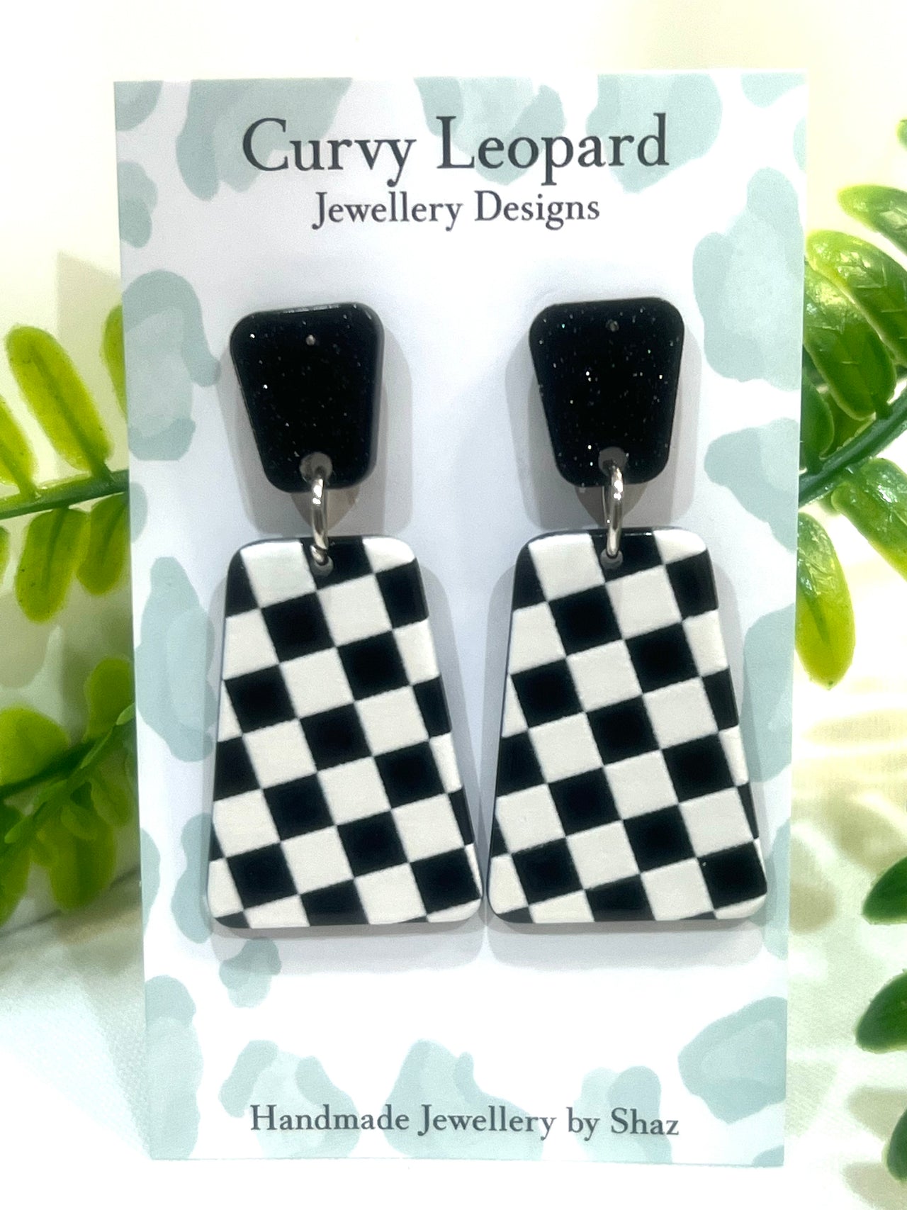 Black & White Check Acrylic Stud Earrings