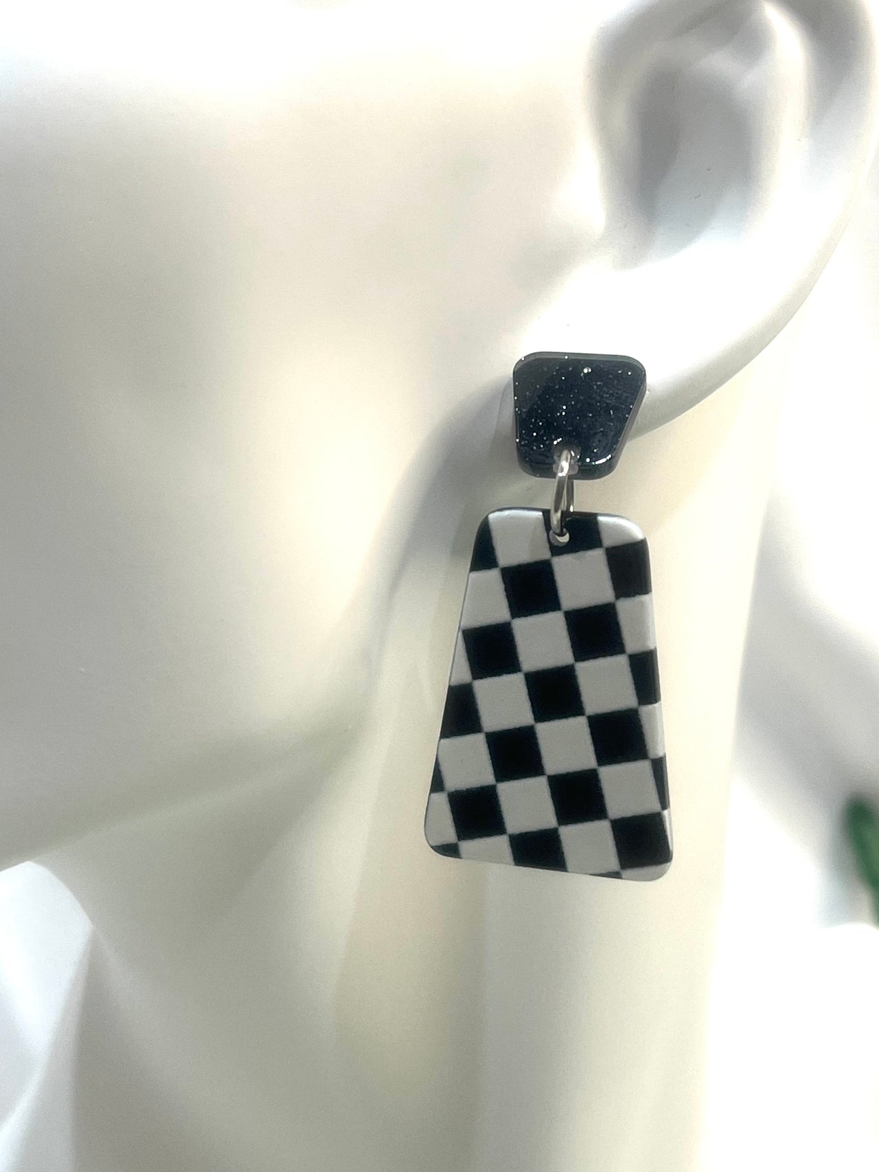 Black & White Check Acrylic Stud Earrings