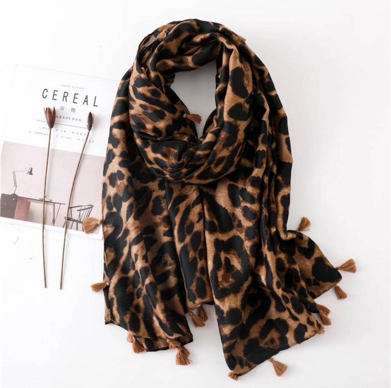 Coffee Leopard Print Scarf / Shawl
