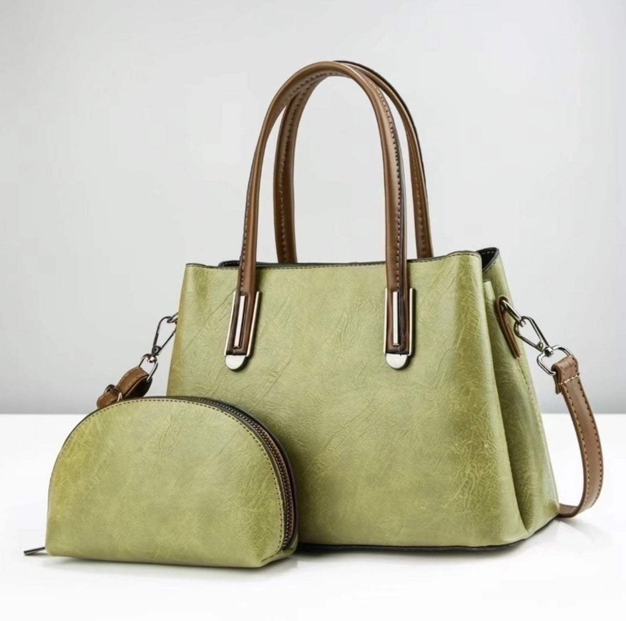 Women's Large Pu Leather Solid Colour Vintage Style Square Zipper Bag Sets Fashion Handbags