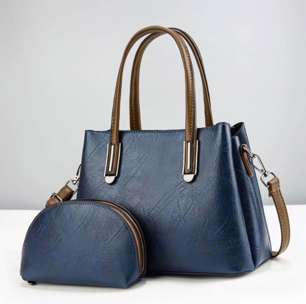 Women's Large Pu Leather Solid Colour Vintage Style Square Zipper Bag Sets Fashion Handbags
