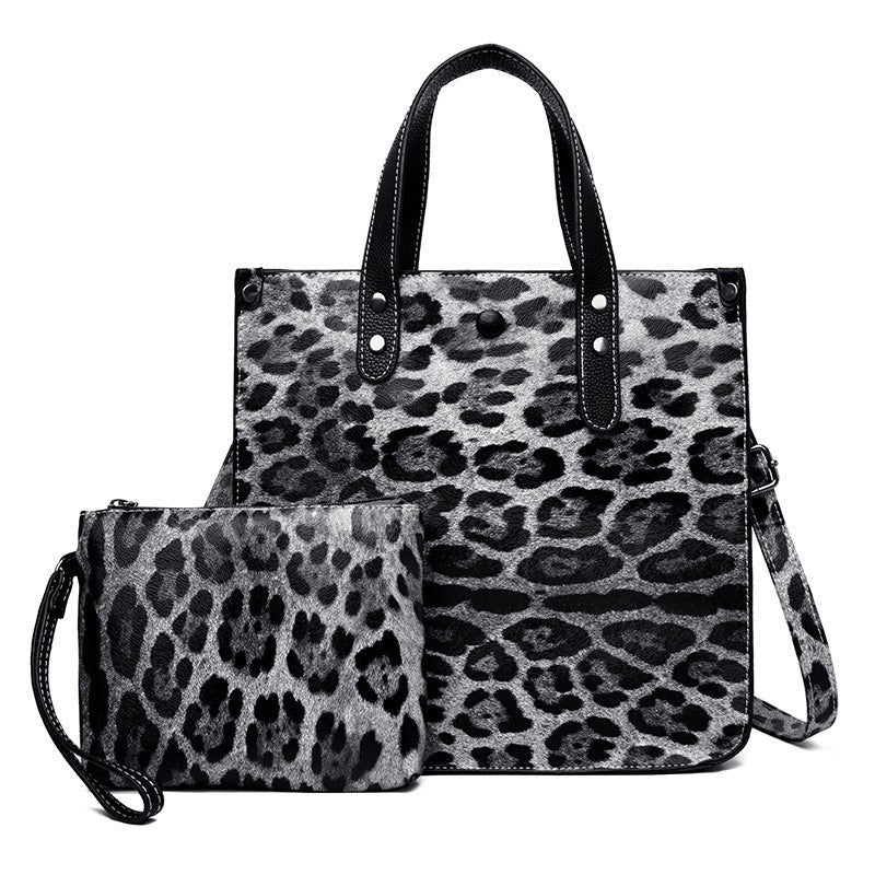 Leopard Print Women's Large Pu Leather Leopard Basic Streetwear Square Zipper Bag Sets Handbag Crossbody Bag