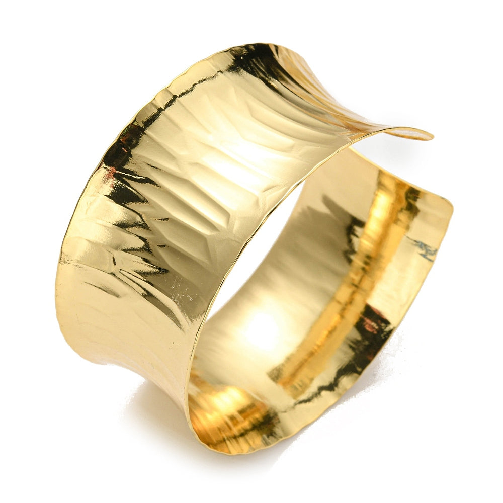 18K Gold Plated Twist Wide Cuff Bangle Brass Statement Bracelet Women