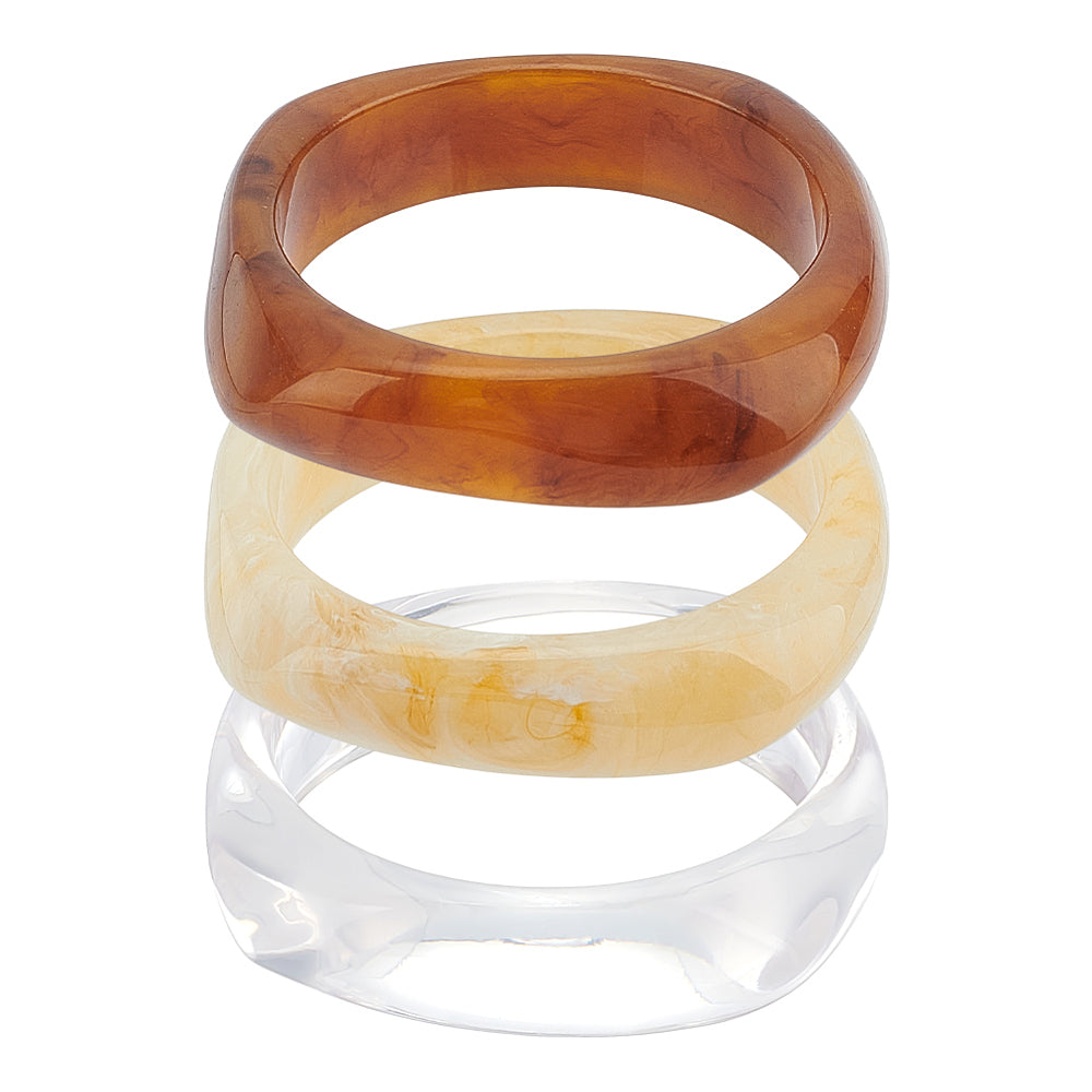 3Pc Marble Acrylic Bangle Set Mixed Colours Women's Stackable Bracelets