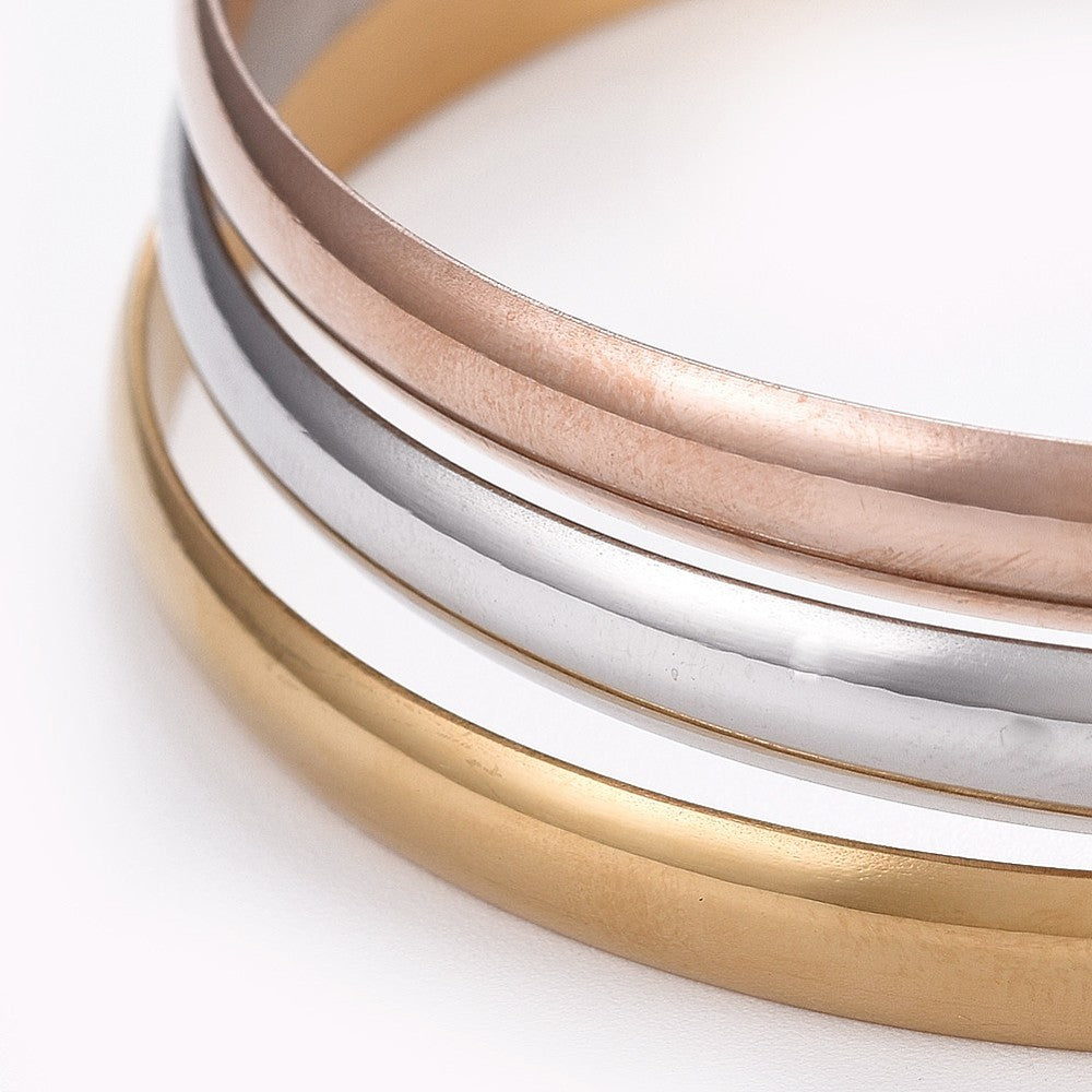 7pc Fashion 201 Stainless Steel Bangle Set Multi-Colour Gold, Rose Gold & Silver