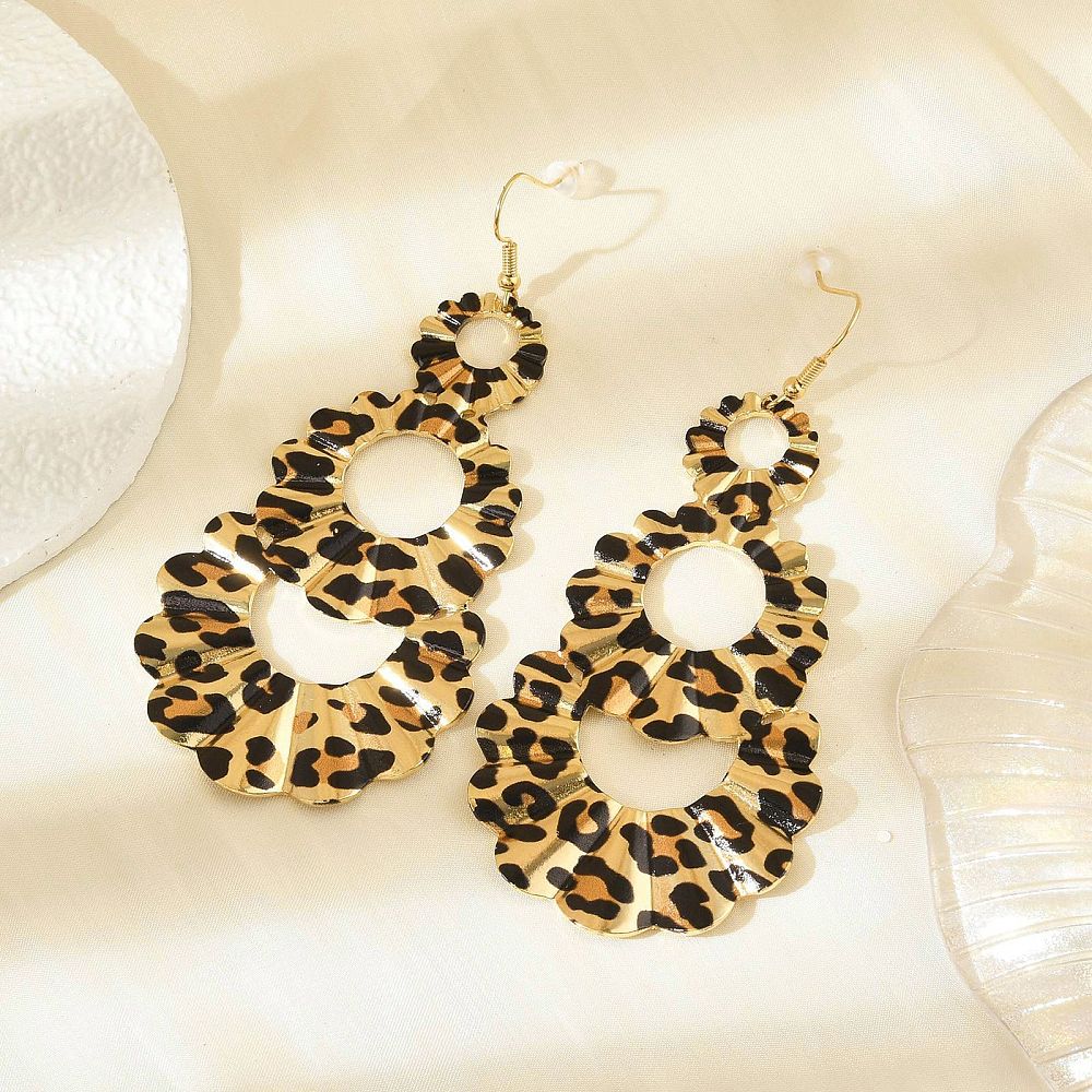 Leopard Print Teardrop Dangle Earrings Gold Statement Women's Fashion 90mm