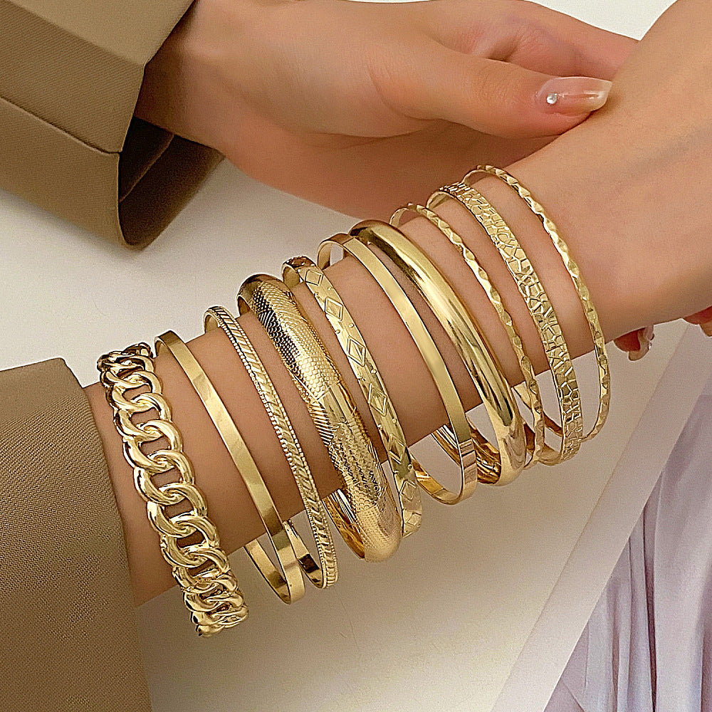 10Pc Gold Alloy Bangle Set Women's Stackable Bracelets Fashion Jewellery