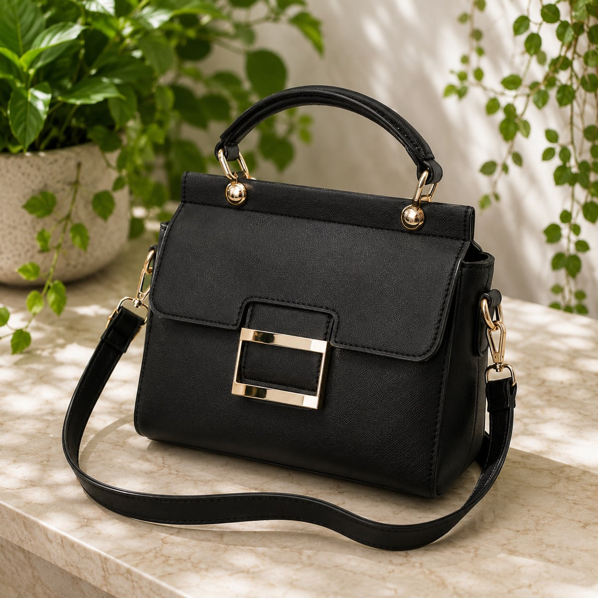 Women's PU Leather Suede Patchwork Handbag Crossbody Bag Wide Strap Buckle
