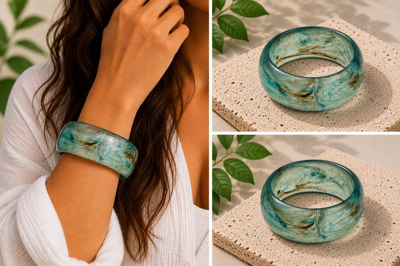 Sea Green/Blue Acrylic Wide Bangle Bracelet Women's Statement Jewellery