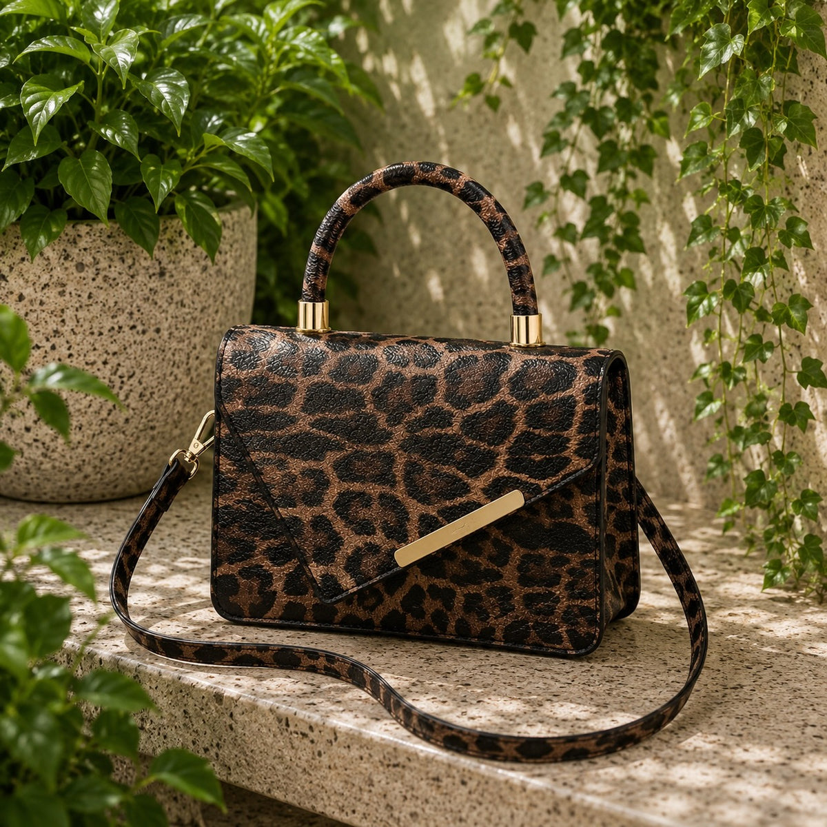 Women's Leopard Print Handbag Small Crossbody Shoulder Bag Vintage Style Purse