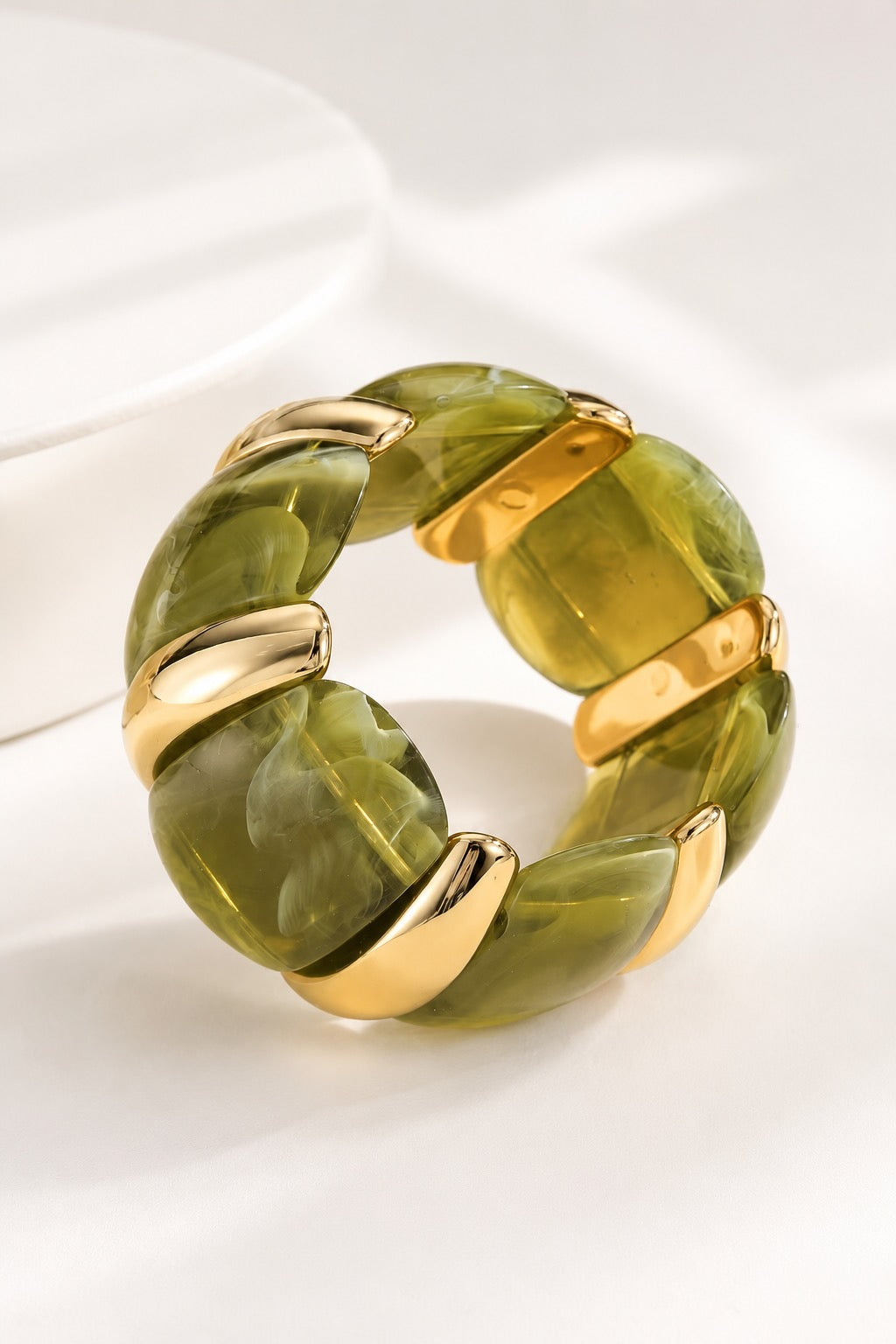 Marbled Olive Green and Gold Acrylic Bead Bangle Bracelet Women's Statement Jewellery (Copy)