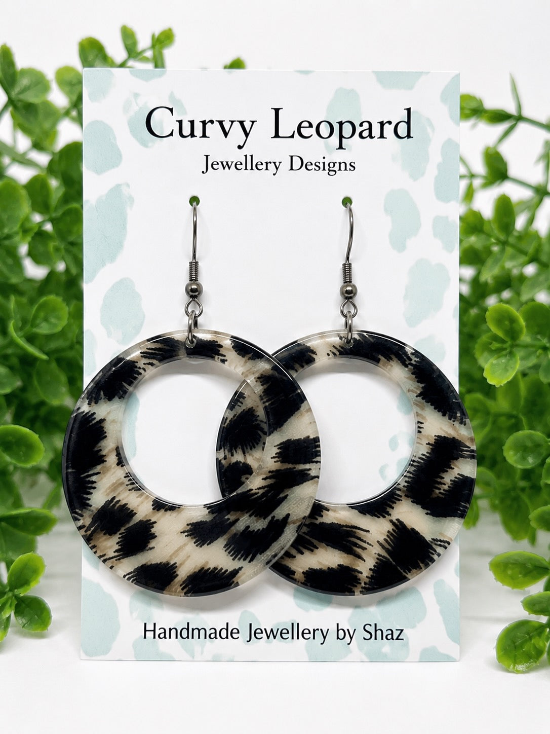 Leopard Print Donut Acrylic Dangle Earrings | Hypoallergenic Stainless Steel Ear Wires | Statement Earrings
