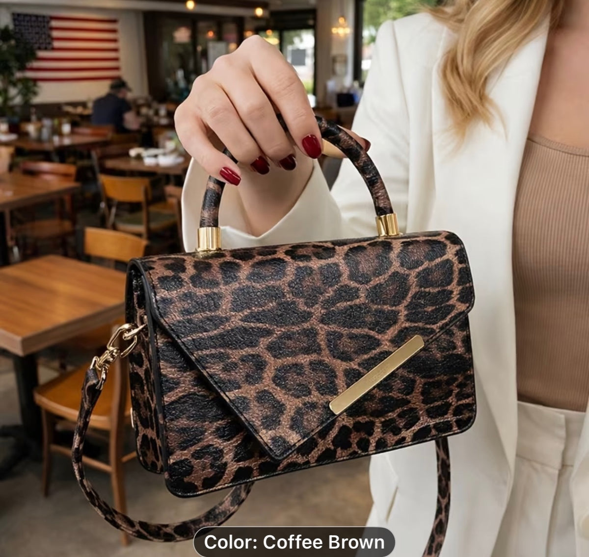 Women's Leopard Print Handbag Small Crossbody Shoulder Bag Vintage Style Purse